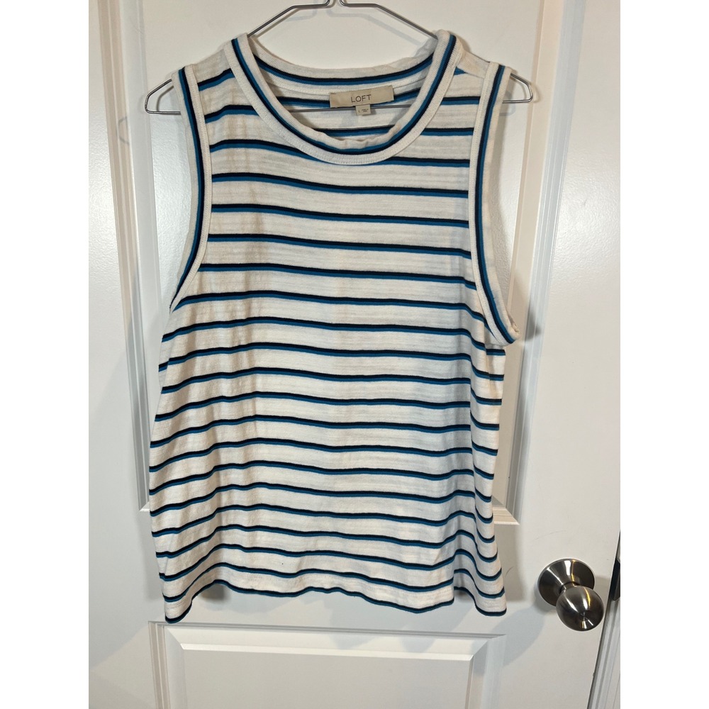 LOFT Womens Sleeveless Top Striped White Blue Size‎ L